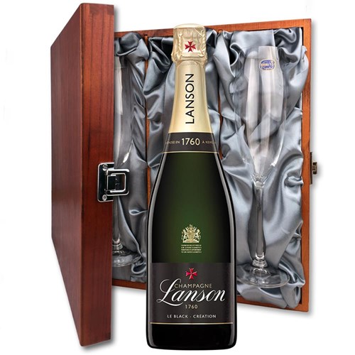 Lanson Le Black Creation 257 Brut Champagne 75cl And Flutes In Luxury Presentation Box